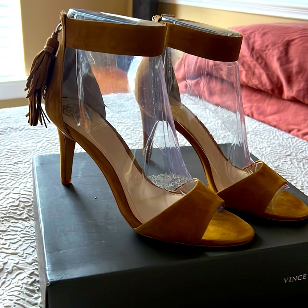 Yellow suede heels
